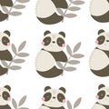 Seamless pattern with cartoon pandas. colorful vector for kids. hand drawing, flat style. Royalty Free Stock Photo